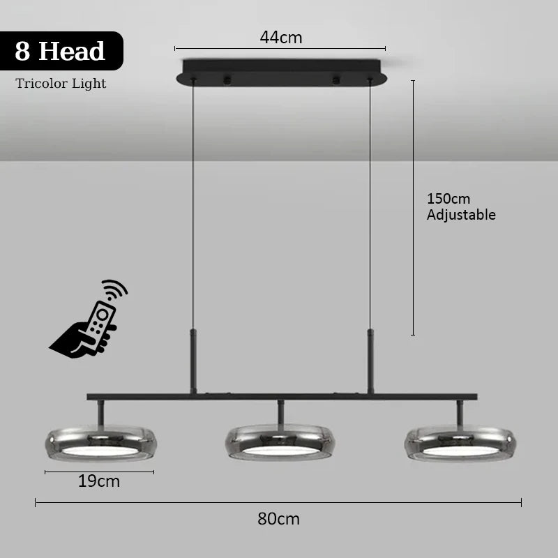 Modern Black Glass Multi-Pendant Chandelier With Remote
