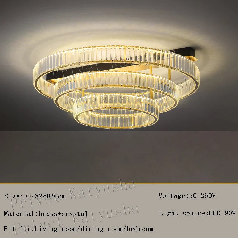 DecorBites™ مصابيح سقف نحاسية ذهبية كريستالية LED إضاءة ديكور منزلي حديثة للغرف