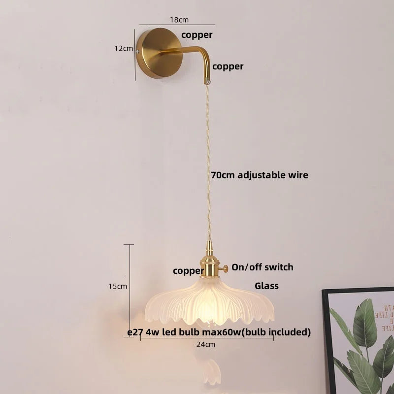 مصابيح جدارية نحاسية زجاجية DecorBites™ LED | مفتاح بسلسلة سحب | مصباح حمام قابل للتعديل