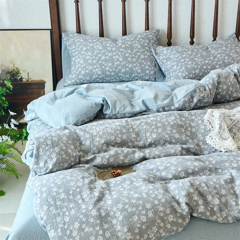 DecorBites™ 100% Cotton Double-Layer Floral Jacquard Duvet Cover Set