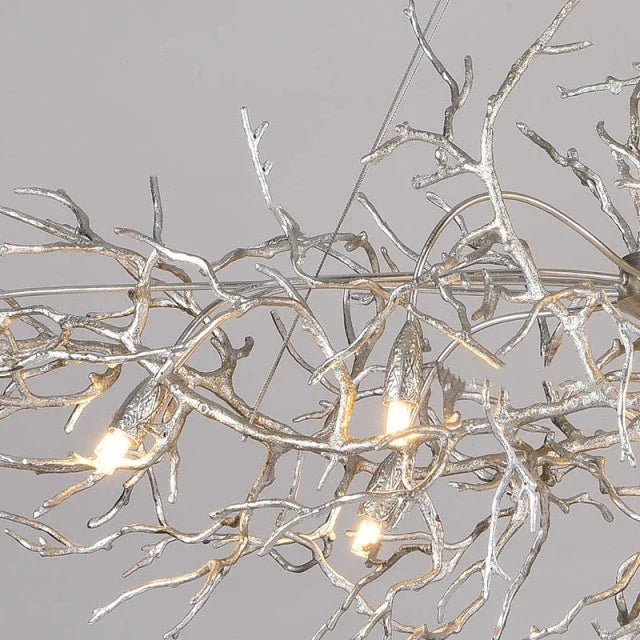 فانوس السقف LED من DecorBites™ على شكل فرع كريستالي، مصباح تعليق نحاسي فاخر