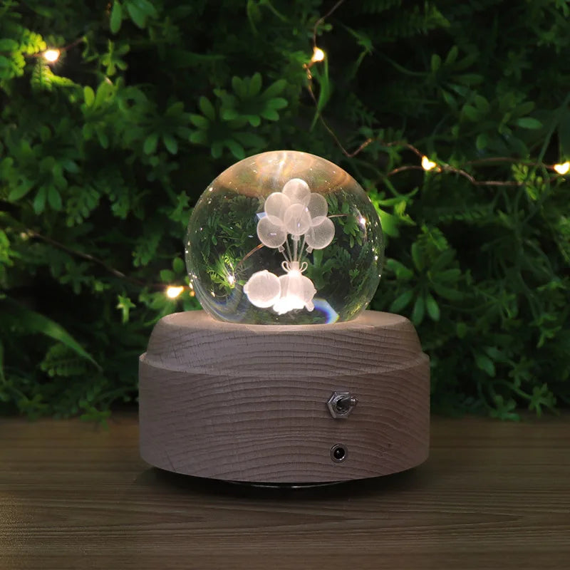 DecorBites™ Crystal Ball Music Box: Rotating Light Projection, Birthday & Valentine's Day Gift