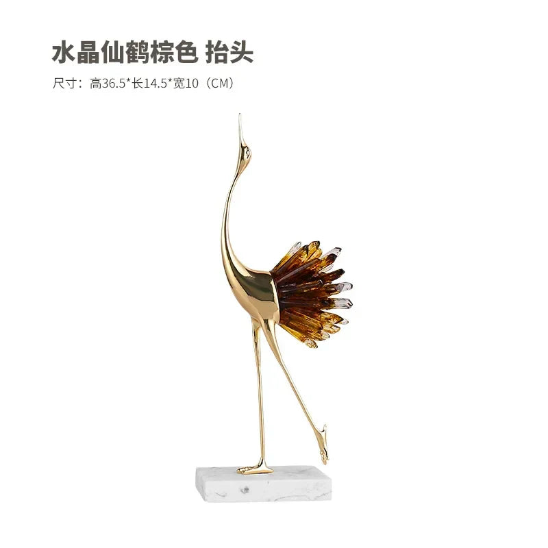 DecorBites™ Crane Golden Bird Agate Marble Crystal Home Decor Craft Statue