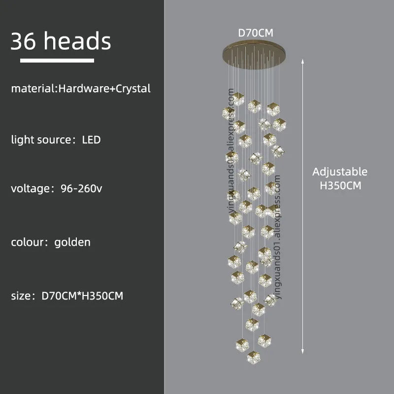 DecorBites™ Crystal Modern Chandelier for Living Room Luxury Loft LED Lighting Staircase Chandelier