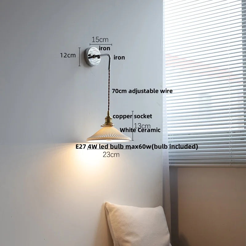 DecorBites™ Ceramic LED Wall Sconce Pull Chain Switch Mirror Light Fixture