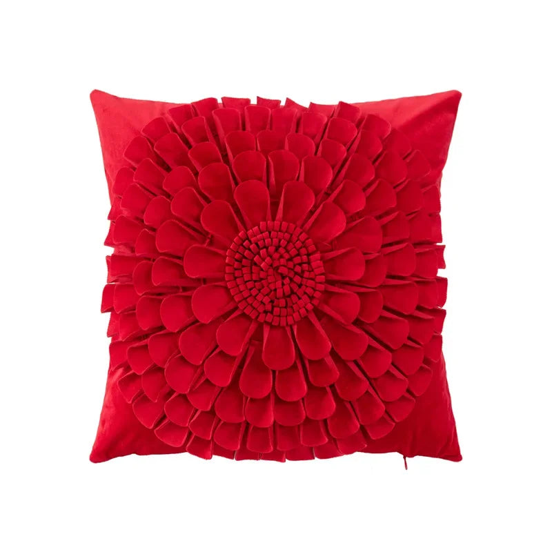 DecorBites™ 3D Velvet Flower Pillow Covers in Yellow Beige 45x45cm