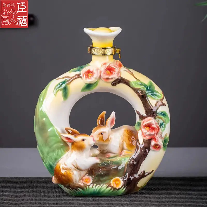 DecorBites™ تمثال زجاجة نبيذ من السيراميك جينغدتشن هدية زودياك صيني 3 كجم
