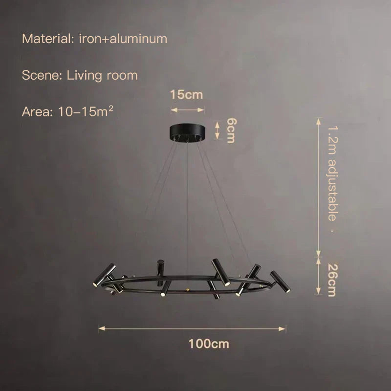 DecorBites™ Black LED Spot Chandelier: Modern Minimalist Rotatable Hanging Lamp for Home Decor