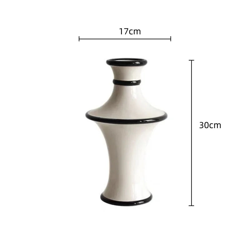 DecorBites™ Geometric Black White Stripes Ceramic Vase Home Decor Floral Arrangement