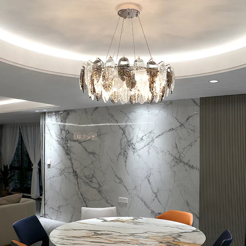 DecorBites™ Gold Silver Crystal LED Dimmable Pendant Light for Living Room
