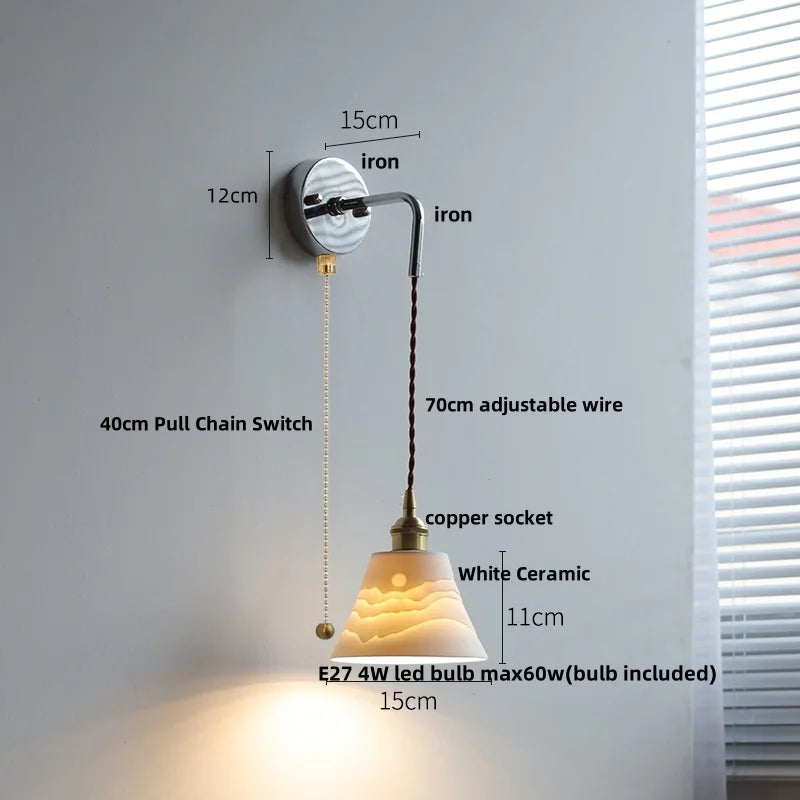 DecorBites™ Ceramic LED Wall Sconce Modern Nordic Design Adjustable Pull Chain Switch WC Mirror Light