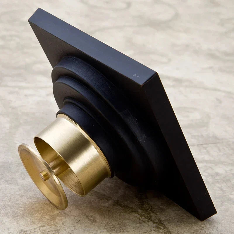 DecorBites™ Black Brass Shower Drain Strainer Floor Cover Square Art Carved Grate Basins SY-073R