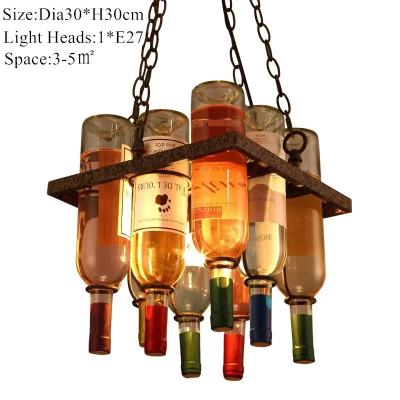 ثريا زجاجات النبيذ المعدنية الصناعية من DecorBites™ لديكور LED للمقهى والبار