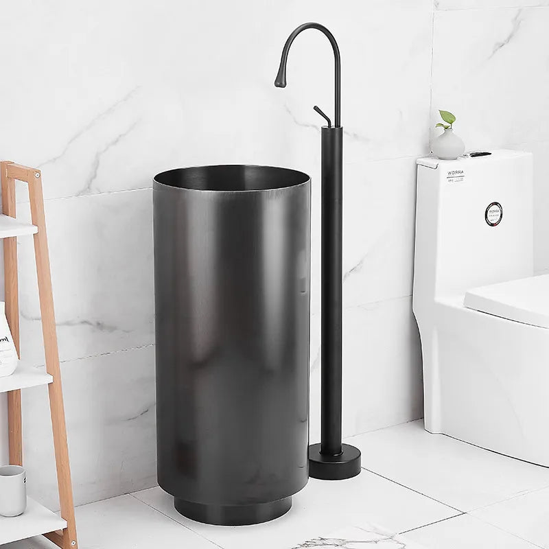 DecorBites™ Black Brass Floor Standing Bathtub Faucet with Long Water Drop Design