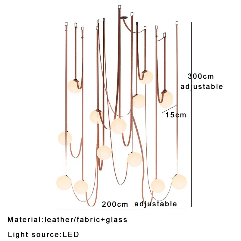 مصباح معلق DecorBites™ Leather Glass Ball لغرفة المعيشة، بتركيب حزام قابل للتعديل يمكنك تصنيعه بنفسك