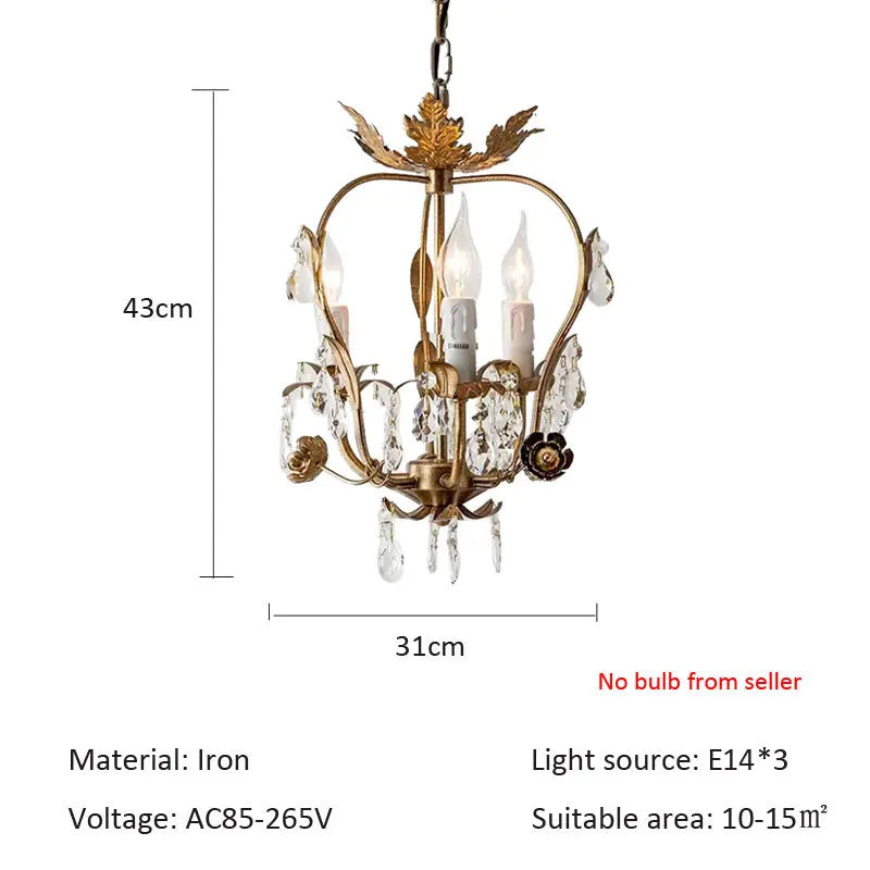 DecorBites™ Iron Crystal Chandelier for Corridor Bedroom Restaurant Bar Hanging Lamps