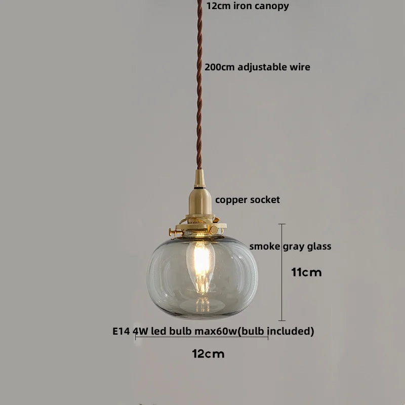 DecorBites™ Amber Glass Ball LED Pendant Light, Modern Nordic Hanging Lamp for Home Decor