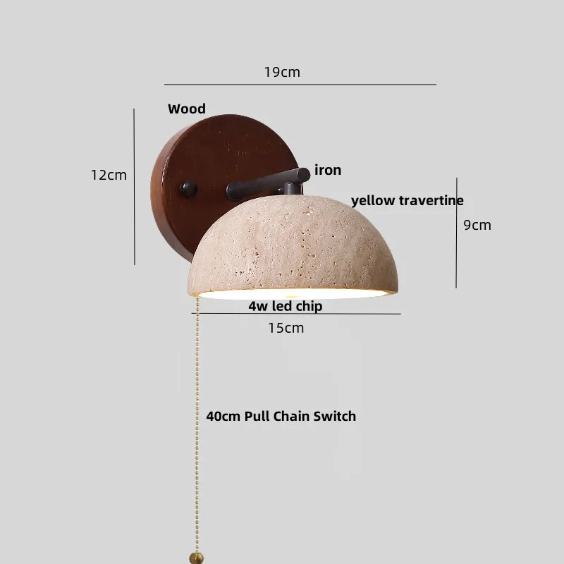 DecorBites™ Iron Yellow Travertine Wall Lights, Pull Chain Switch, LED Sconce for Bedroom, Bathroom.