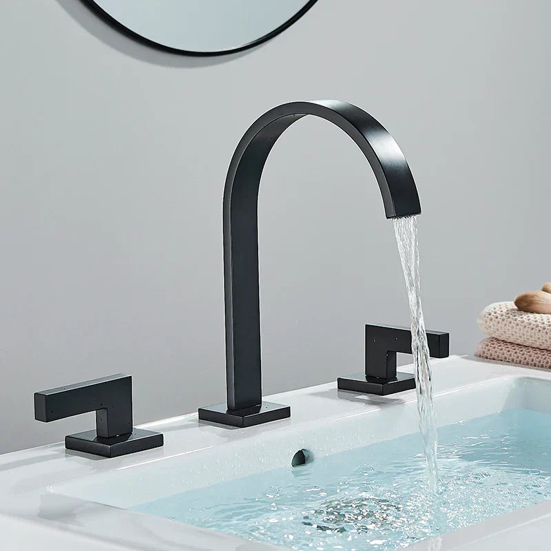 DecorBites™ Dual Handle Gold Basin Faucet - Deck Mounted Hot/Cold Water Mixer Tap