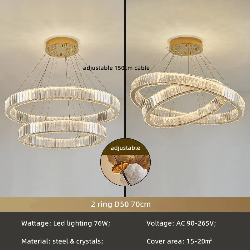 DecorBites™ Crystal Circle LED Chandelier: Dimmable Pendant Lighting for Modern Stairs