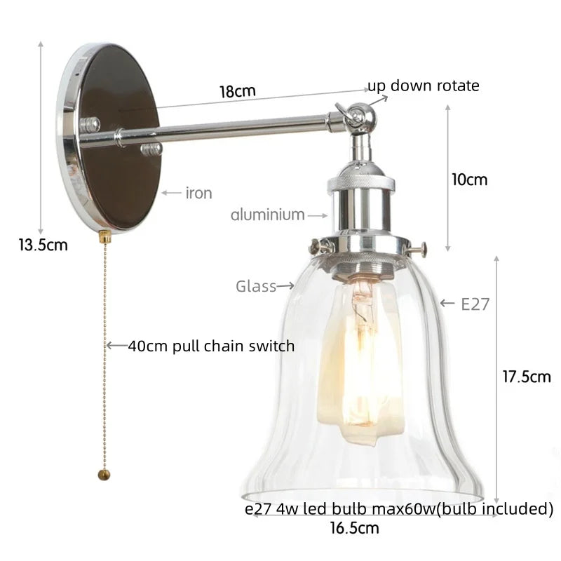 DecorBites™ Industrial Clear Glass Wall Sconce Light for Stair, Foyer, Bedroom.
