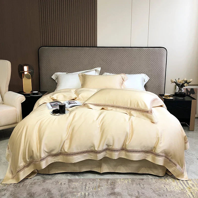 طقم مفروشات فاخر من الليوسل الأوكالبتوس DecorBites™ باللون الأبيض الشامباني الرمادي الوردي