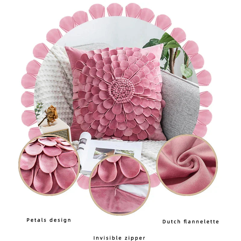 DecorBites™ 3D Velvet Flower Pillow Covers in Yellow Beige 45x45cm