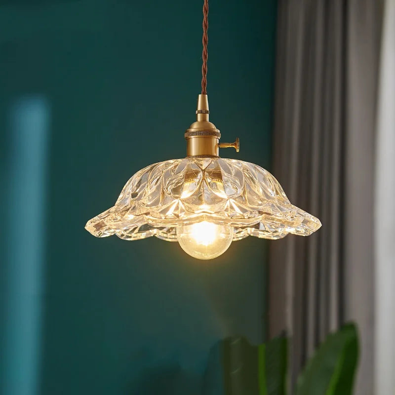 مصباح تعليق LED من DecorBites™ بتصميم ياباني، مصابيح تعليق زجاجية نحاسية