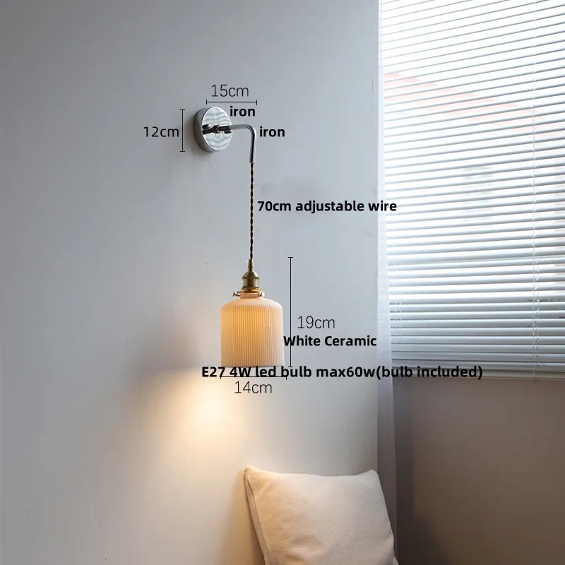 DecorBites™ Ceramic Canopy LED Wall Lamp, Adjustable Wire, Pull Chain Switch