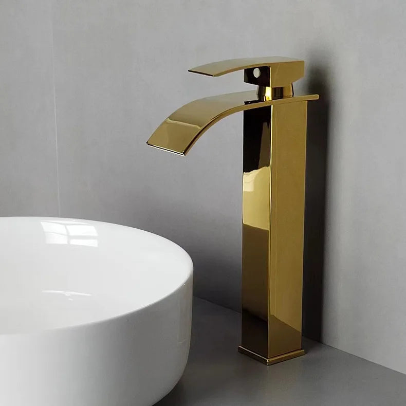 DecorBites™ Robinet de salle de bain doré : Robinet mitigeur cascade en laiton or rose pour lavabo