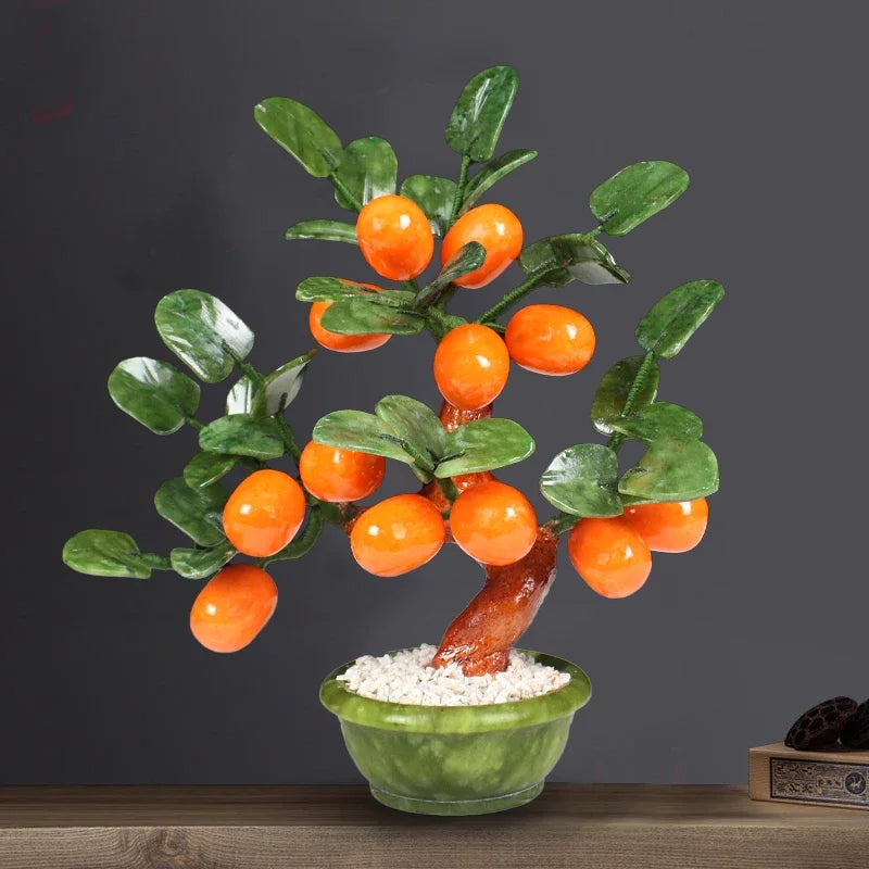 DecorBites™ بونساي شجرة اليشم الذهبية البرتقالية: زينة صينية مصنوعة يدويًا
