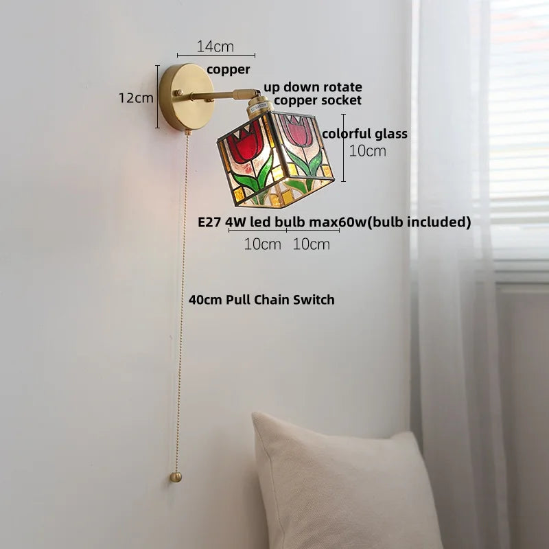 DecorBites™ Colorful Square Glass LED Wall Lights with Pull Chain Switch - Tiffany Style