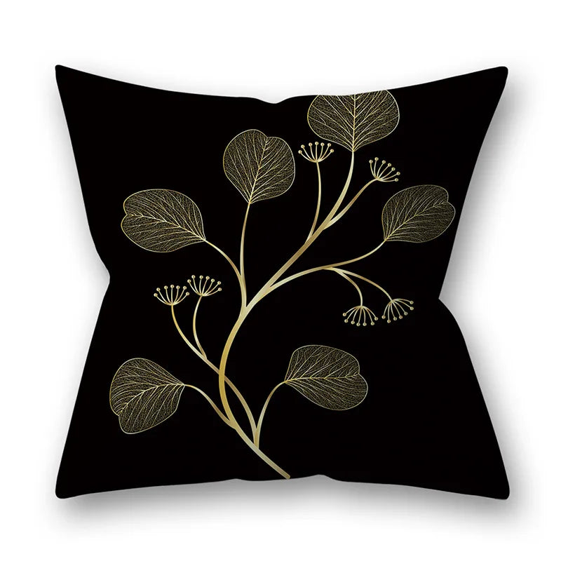 45x45cm Golden Leaves Pillow Cases by DecorBites™ - Nordic Ins Black Sofa Decor