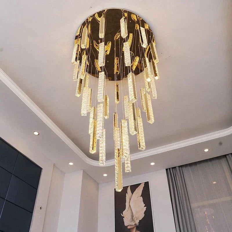 DecorBites™ Crystal LED Chandelier: Luxury Staircase Pendant Light for Living Room.