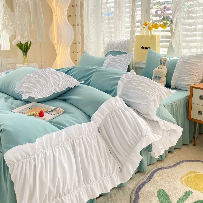 طقم مفروشات من القطن السادة بتطريز دانتيل DecorBites™ - مقاسات كوين/كينغ/مزدوج/فردي