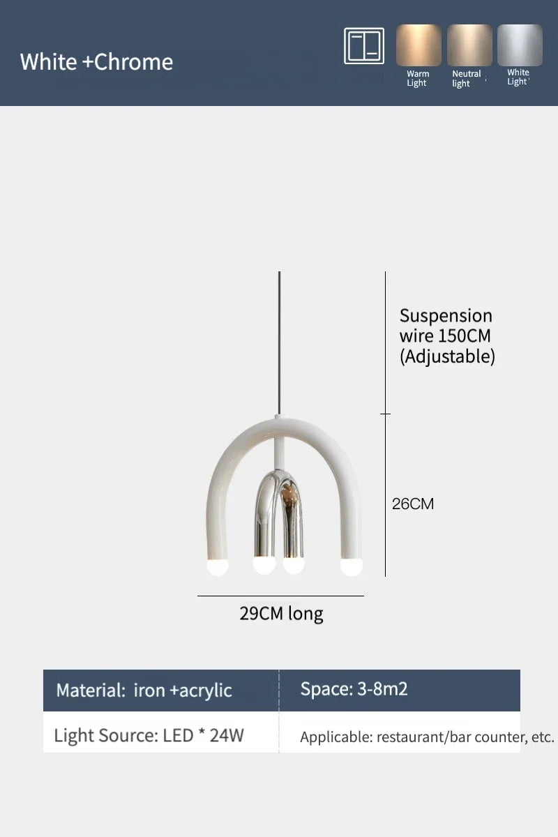 Italian Rainbow U-Shaped Pendant Light in Cream Aluminum