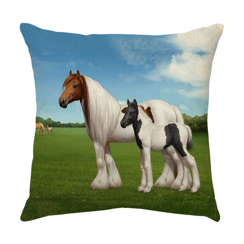 DecorBites™ Galloping Horse Pillowcase: Wild Horse Print Linen Cushion Cover for Home Decoration