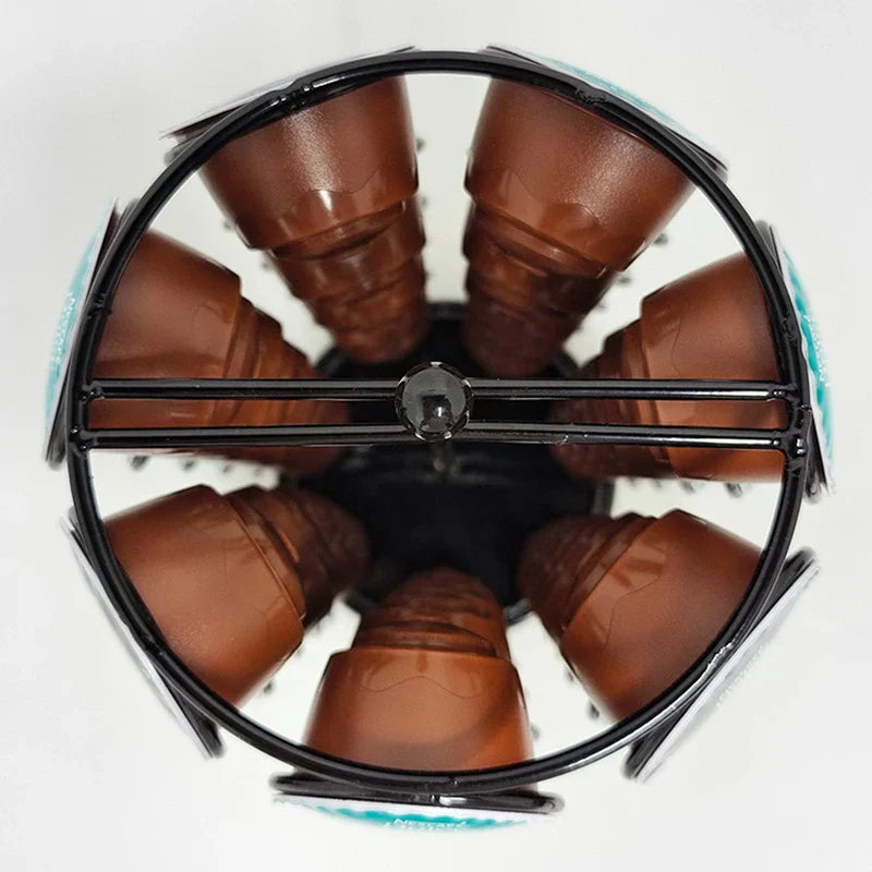 DecorBites™ Dolce Gusto Capsule Rack: Rotatable Metal Pod Holder Display Shelf for 35 Capsules