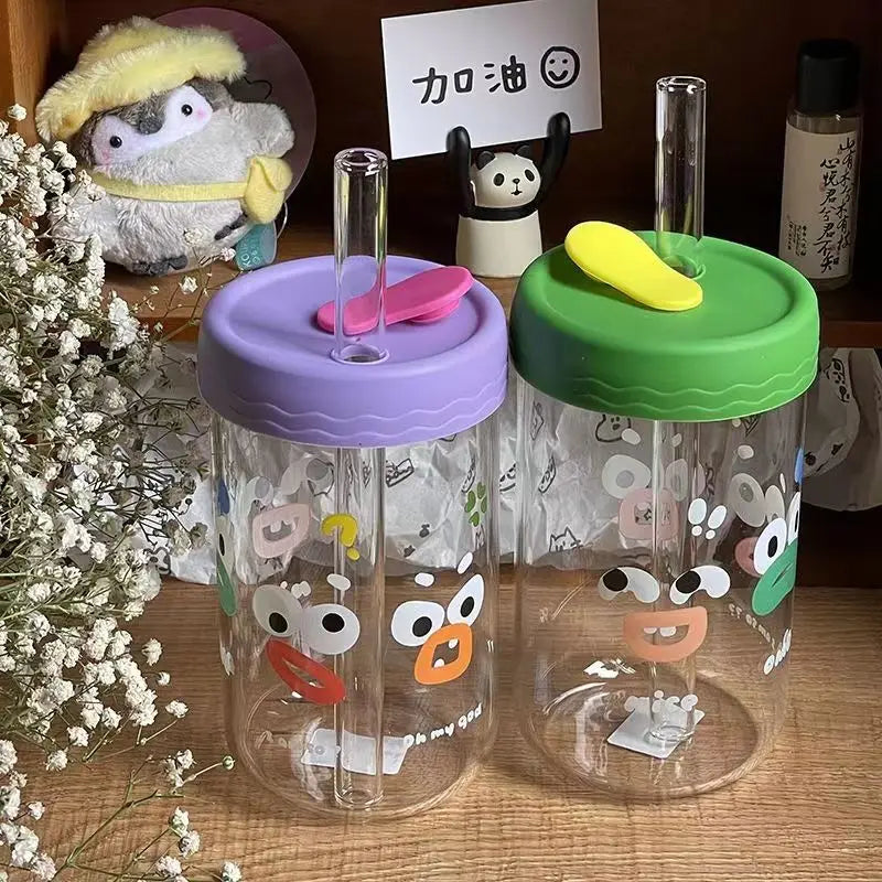 DecorBites™ Verres Kawaii avec couvercle et paille, Tasse à Bubble Tea - Vaisselle mignonne de 550 ml