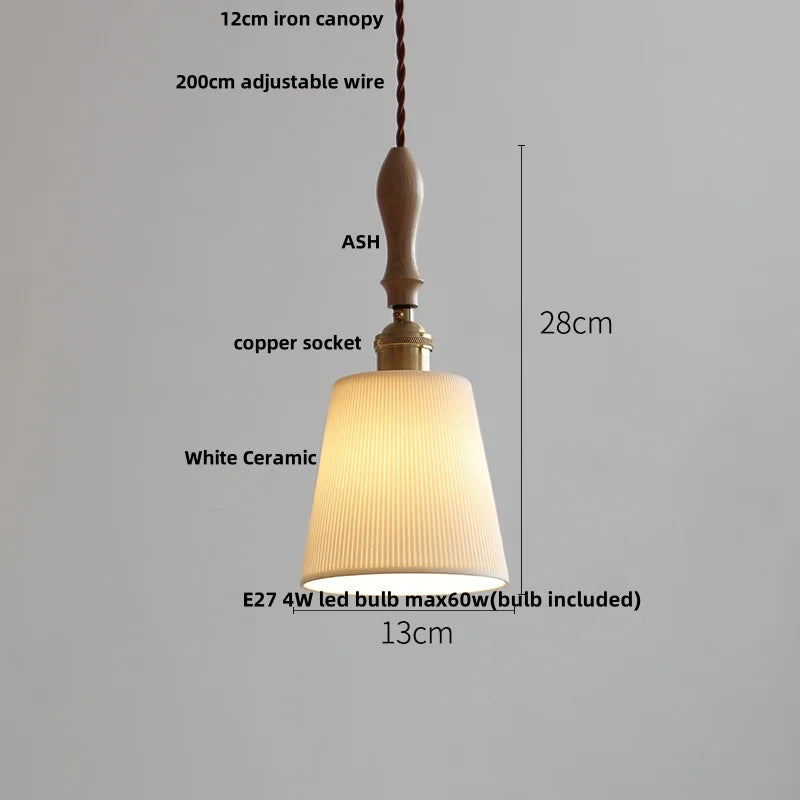 DecorBites™ Ceramic LED Pendant Lights with Ash Wood Nordic Design