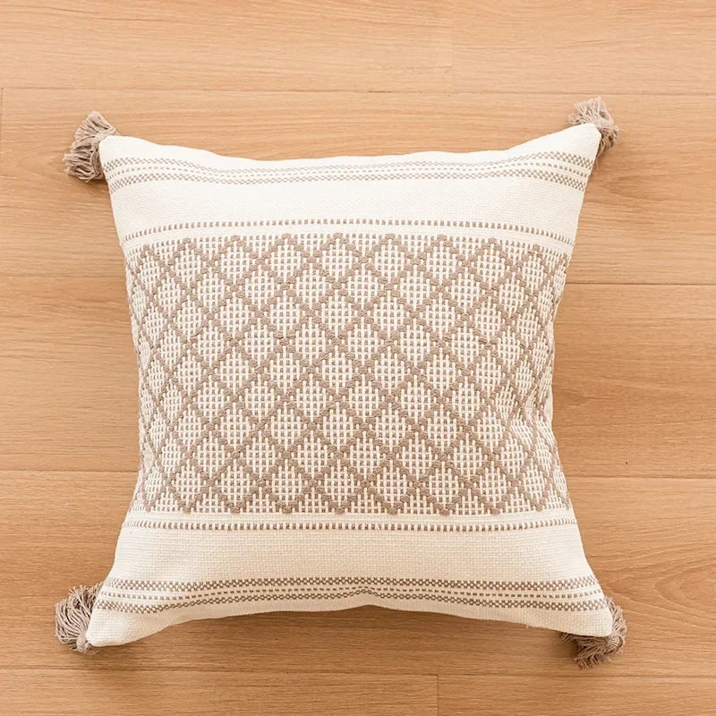 DecorBites™ Geometric Tufted Beige Gray Cushion Cover Nordic Style for Modern Decor