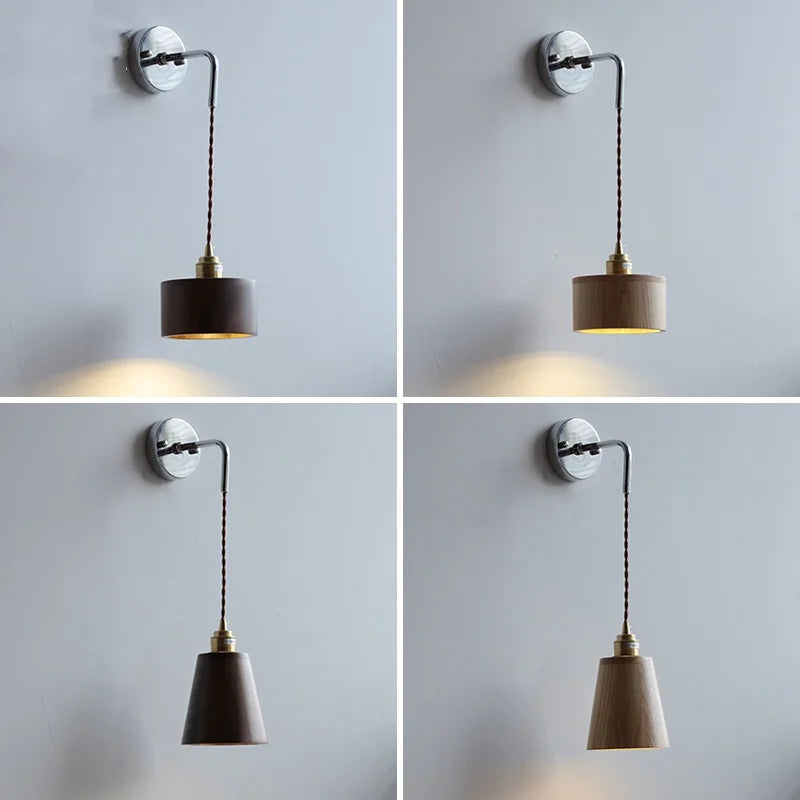 DecorBites™ Ash Wood LED Wall Light with Pull Chain Switch, Japanese Style Bedside Lamp