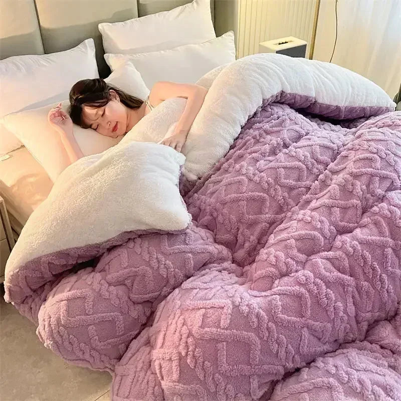 DecorBites™ Cozy Winter Bed Blanket: Luxe Lamb Cashmere Warmth Quilt for Comfort