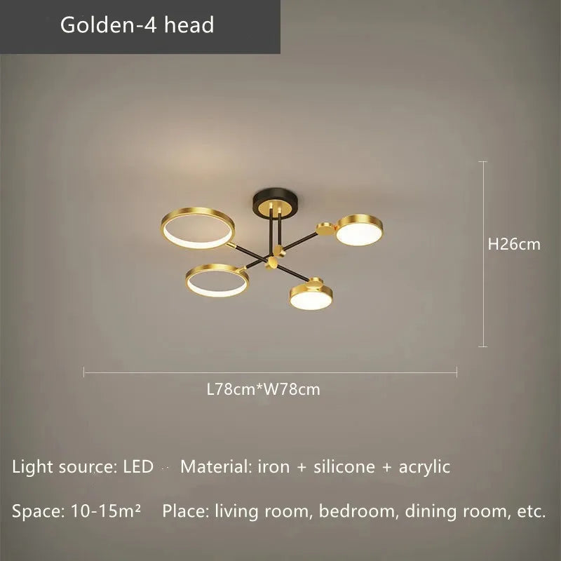 مصباح سقف LED بإطار ذهبي من DecorBites™ - ثريا قابلة للتعتيم بالتحكم عن بعد