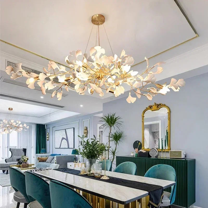 DecorBites™ Ginkgo Branch Leaf LED Ceiling Chandelier - Modern Nordic Design for Home Decor