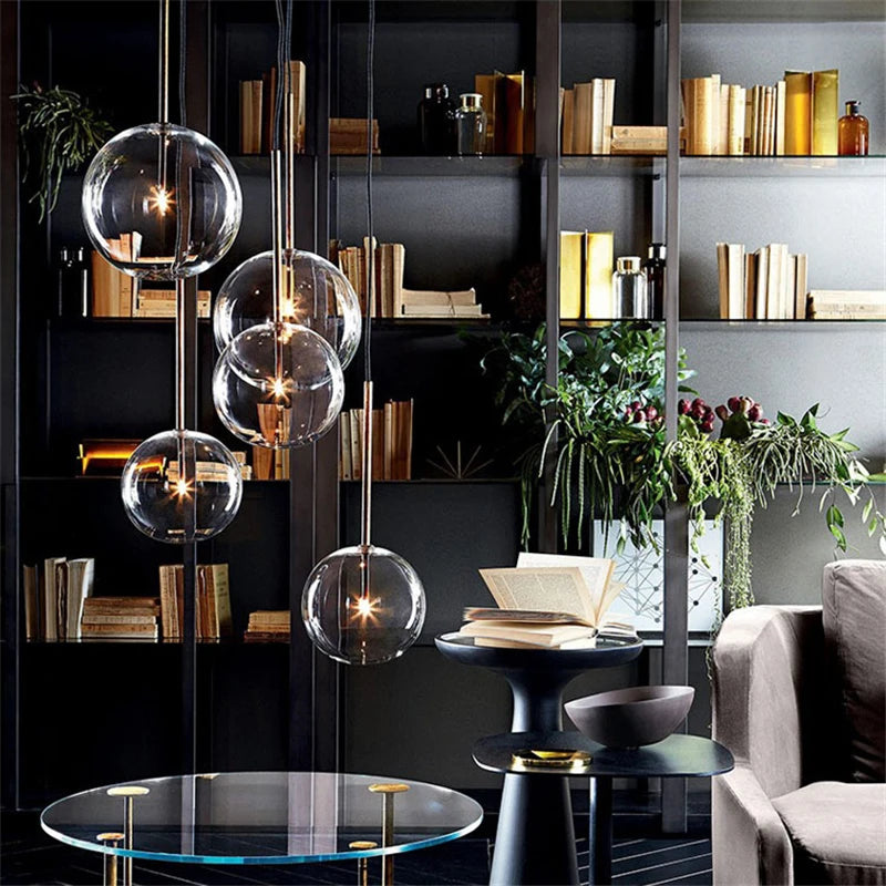Nordic Clear Glass Globe Pendant Light in Chrome