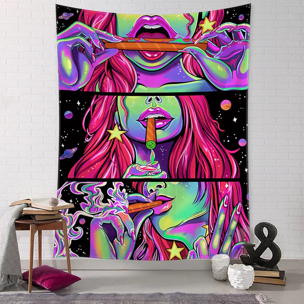 DecorBites™ Green Star Girl Tapestry Wall Hanging Psychedelic Home Decor