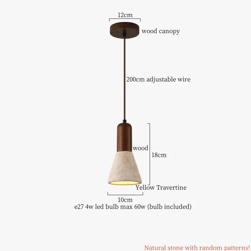 DecorBites™ Cuboid Stone LED Pendant Lights Wood Yellow Travertine Interior Lighting Hanging Lamp