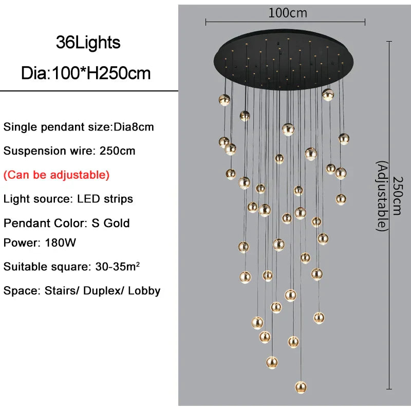 DecorBites™ Crystal Ball Pendant Light for Modern Living Room, Black & Gold Luxury Fixture