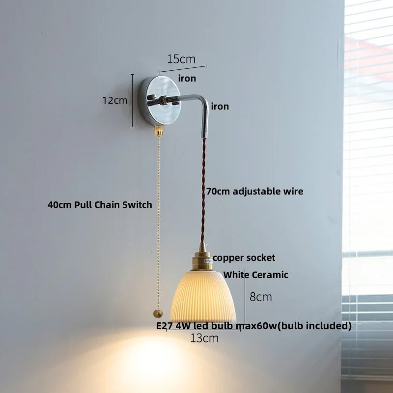 DecorBites™ Ceramic LED Wall Sconce Modern Nordic Design Adjustable Pull Chain Switch WC Mirror Light